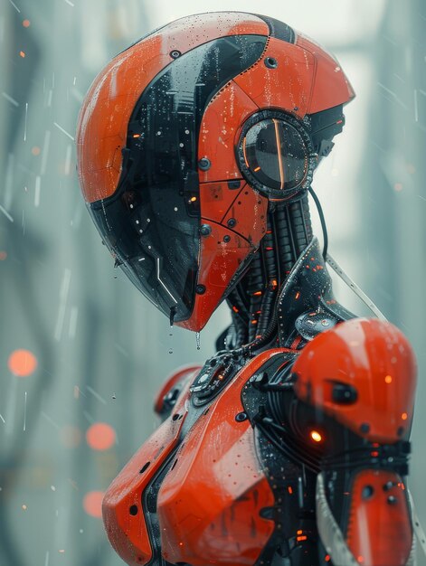 ロボット 女性 バイオニック アンドロイド 赤と白 サイバーパンク 未来の人工知能
