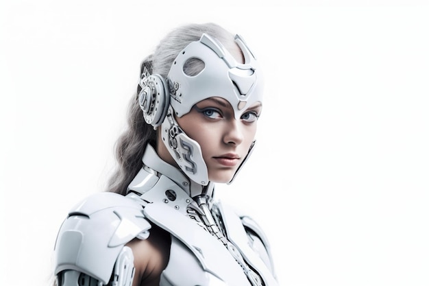 A woman in a robot costume with white background color photo