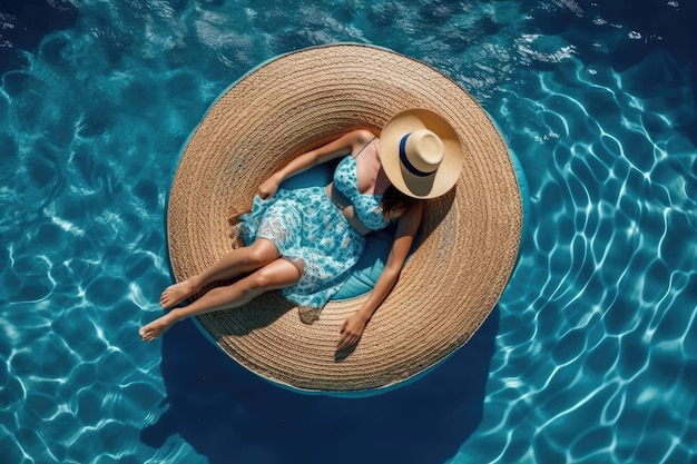 Photo woman on a round float in a poolxa