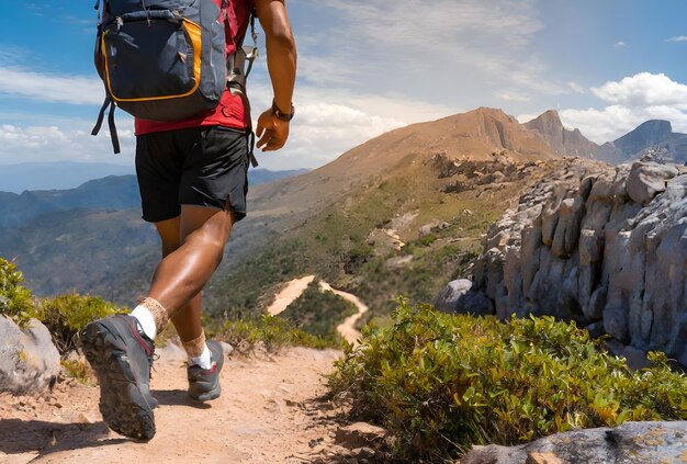 Photo woman runinge in the mountains