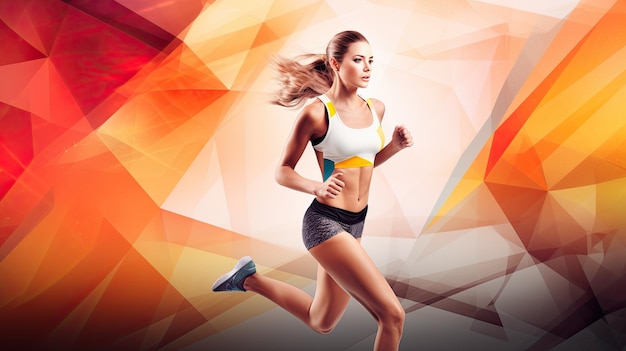 Woman running background with geometric shapes