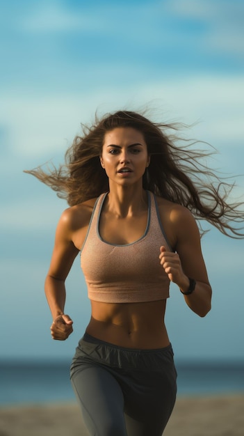 ビーチを走る女性 女性ランナー
