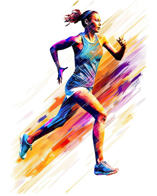 A woman running in a colorful poster