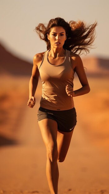 砂漠を走る女性 女性ランナー