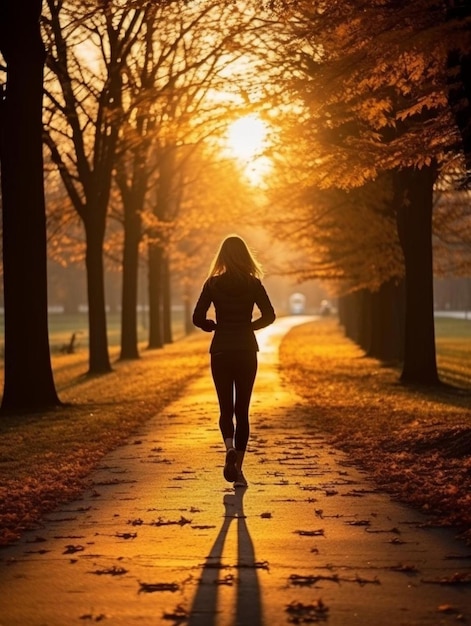 a woman running down a path in the sun