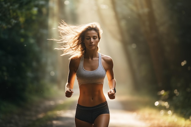 woman running in the forest