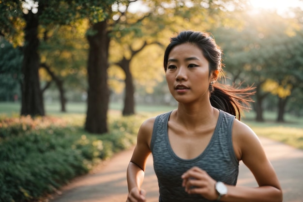 朝ランニングする女性