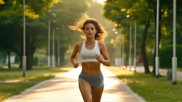 A woman running on a path in the park