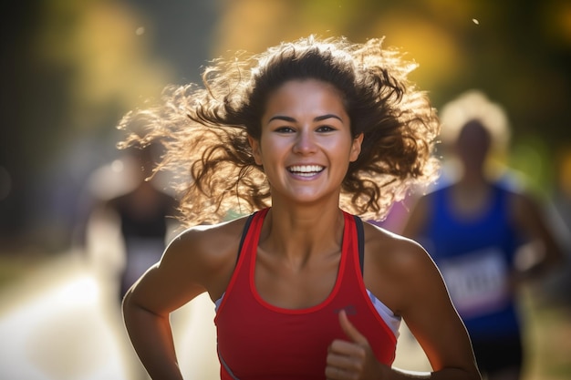 Foto una donna che corre in una gara