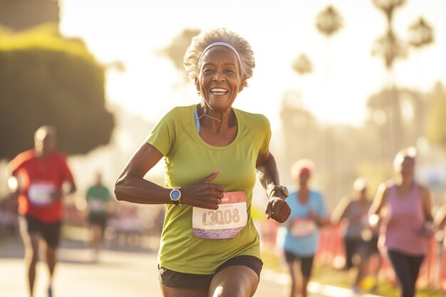 Photo a woman running in a race