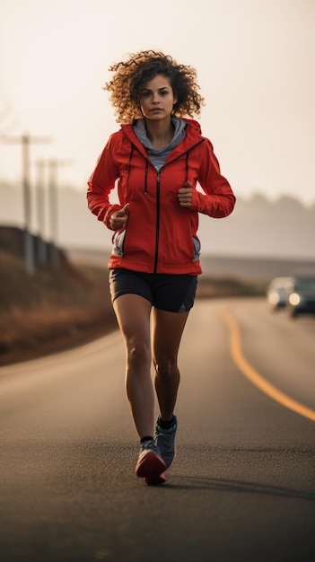 Woman running on the road female runner