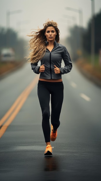 Woman running on the road female runner