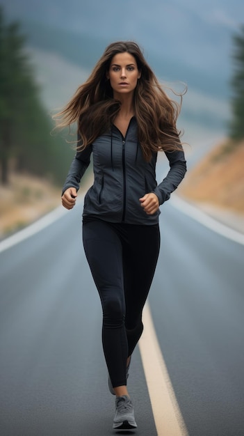 Woman running on the road female runner