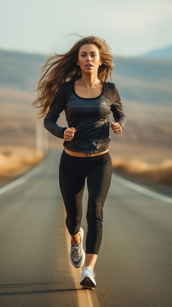 Woman running on the road female runner