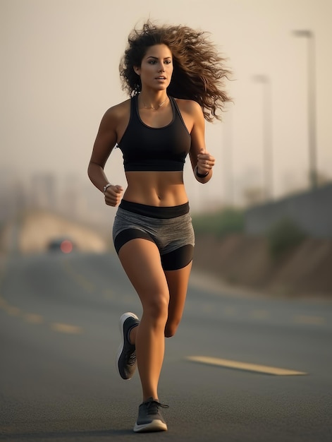 Woman running on the road female runner