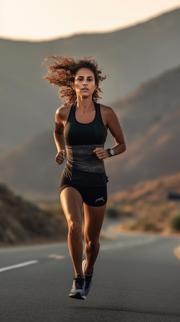 道路を走る女性 女性ランナー