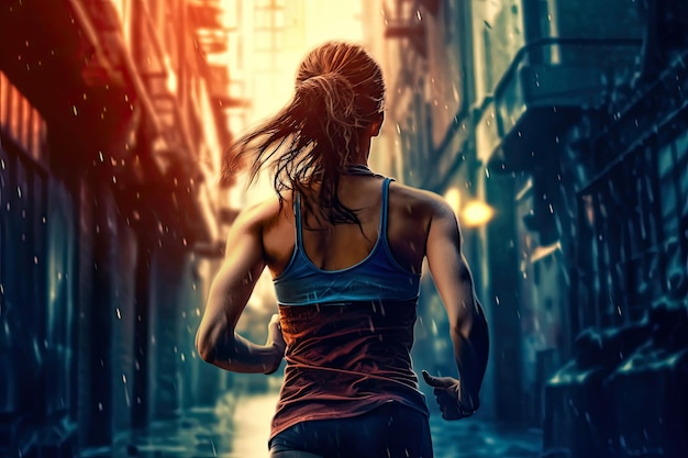 Woman running seen from behind Generative AI