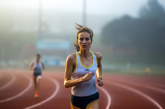 A woman running on a track