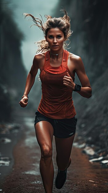 Woman running on the trail female runner