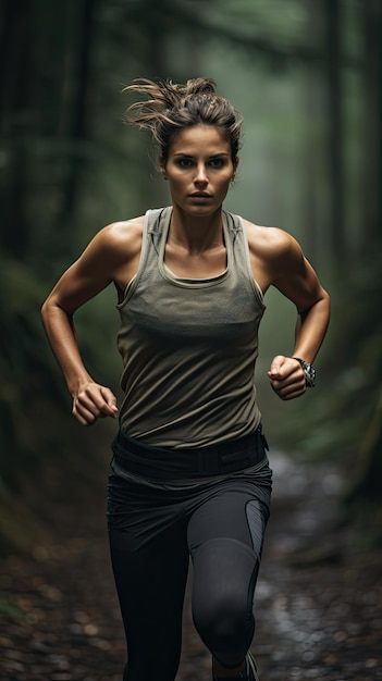 Woman running on the trail female runner