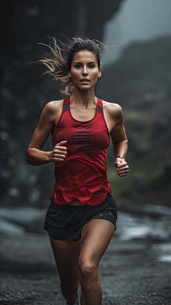 Woman running on the trail female runner