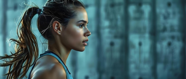 Woman running on a treadmill at the gym cropped face side view Concept Fitness Running Treadmill Gym Exercise