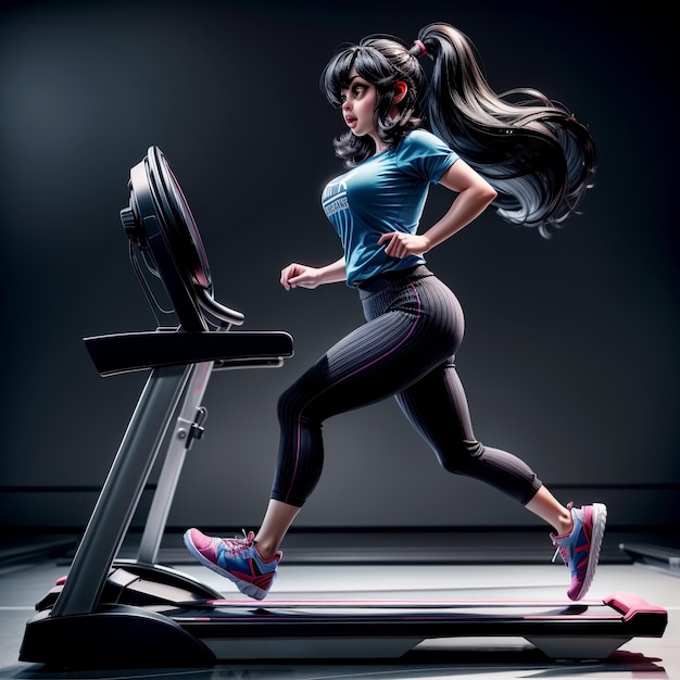 Woman running on a treadmill at the gym Generative AI