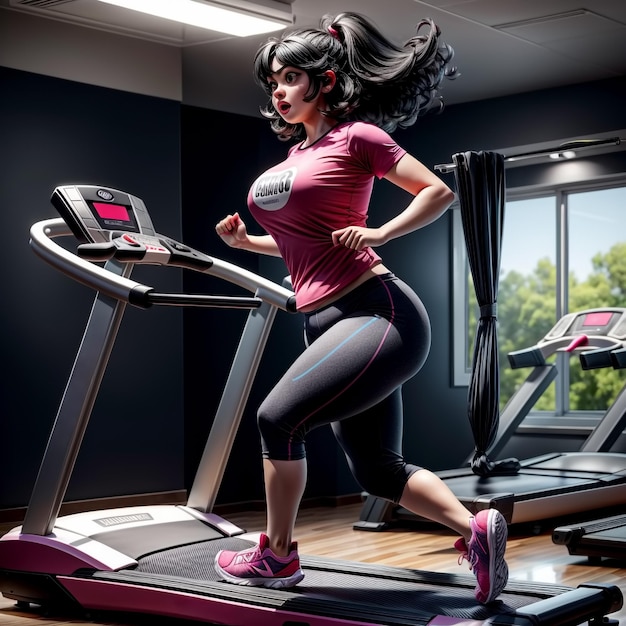 Woman running on a treadmill at the gym Generative AI