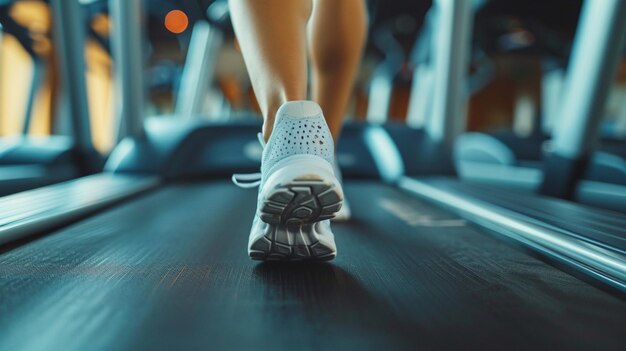 Photo woman running on treadmill in gym