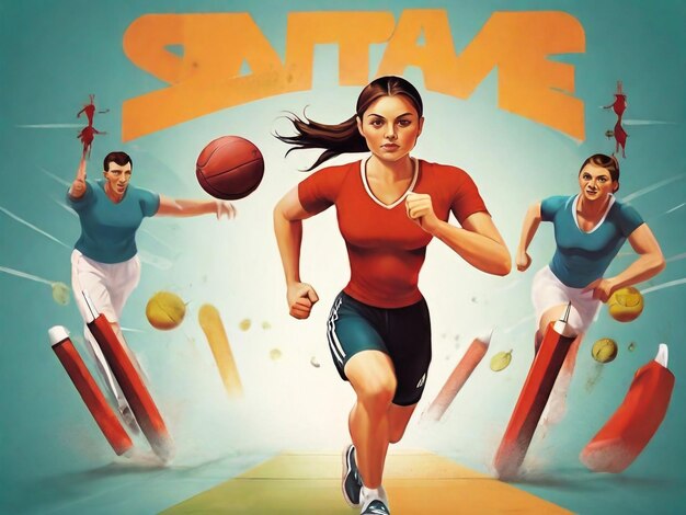 a woman running with a ball and the word  power  on the back