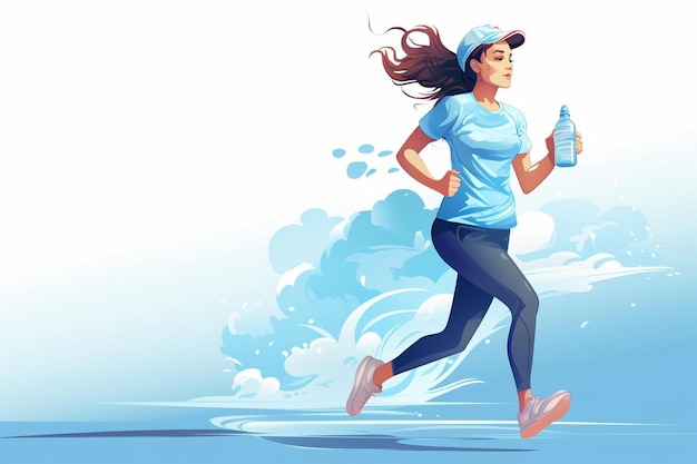 Photo a woman running with a bottle of water.