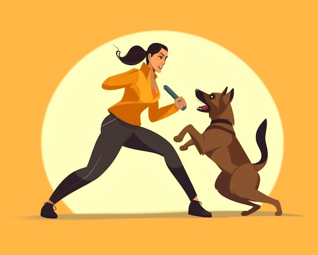 woman running with a dog and a knife in her hand generative ai