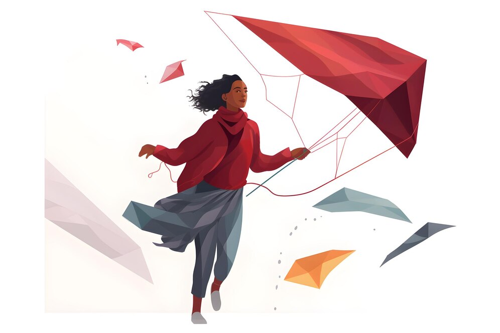 Premium Photo | A woman running with a kite in her hand