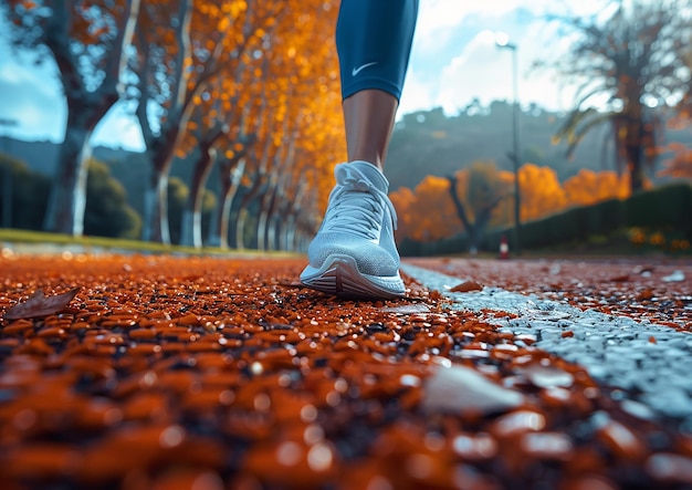 a woman running with a shoe on the ground