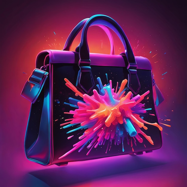 Woman's accessories on colorful background color blast on background handbag