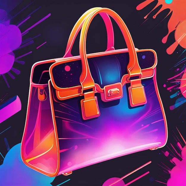 Woman's accessories on colorful background color blast on background handbag