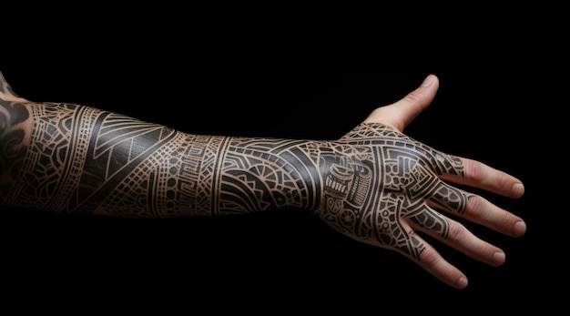 A woman's arm with a tattoo of a woman's arm and a design of a woman's arm.