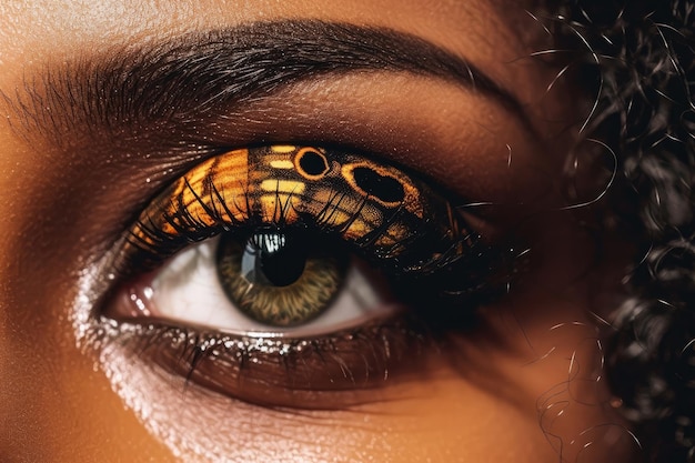 Photo a woman's eye with a gold glittery eye.