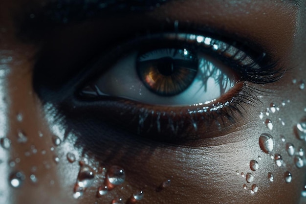 눈물이 흐르는 여자의 눈.
