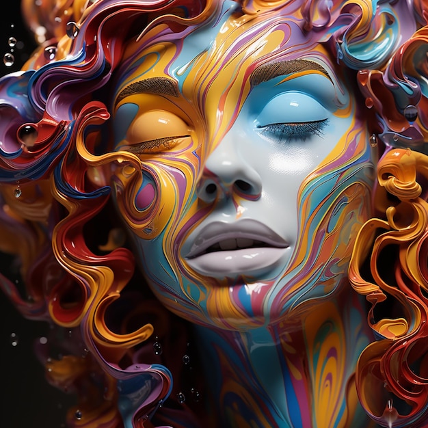 Woman's face covered shiny rainbow bubbles painting wallpaper image AI generated art