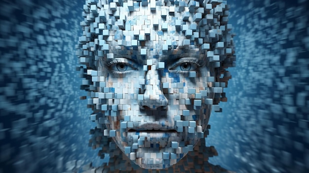 A woman's face is covered in cubes and has the word cubes on it.