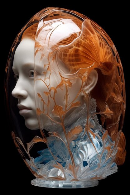 A woman's face is covered in a glass cover.