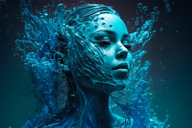 A woman's face is covered in water