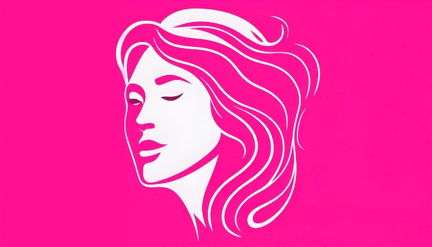 A woman's face is in a pink background