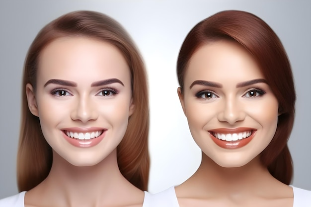 Photo a woman's face is shown with a white background and the word smile on the front.