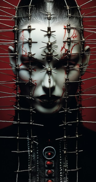 Photo a woman's face with barbed wire.