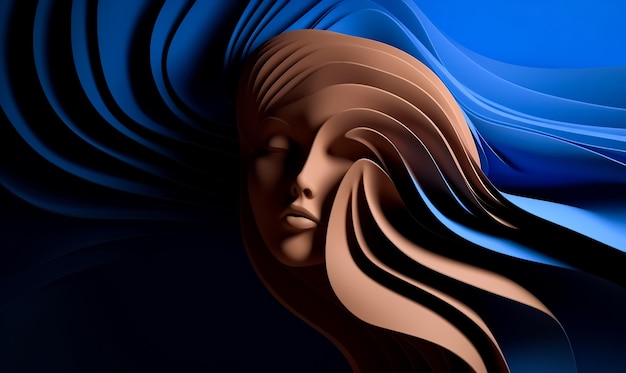 A woman's face with a blue background and the word hair on it