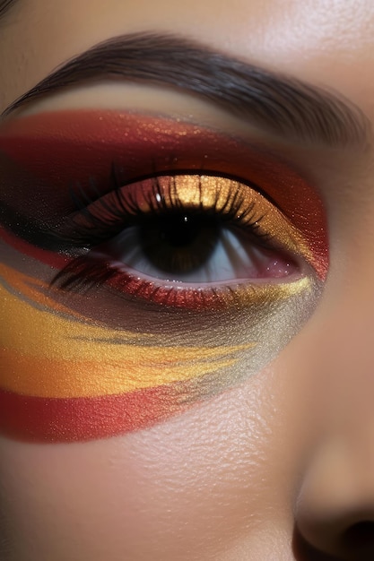 A woman's face with a colorful eye makeup