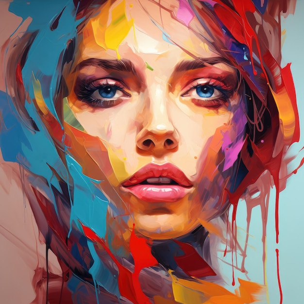a woman's face with colorful paint