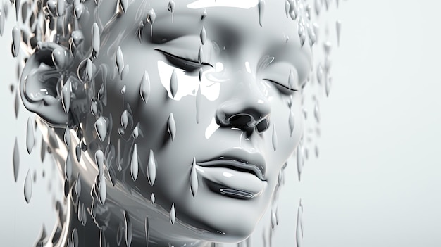 A woman's face with rain drops on it